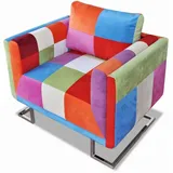 yorten Sessel Polstersessel Wohnzimmersessel Loungesessel mit Chromfüßen Patchwork-Design Stoff 85,5 x 63 x 74 cm Mehrfarbig