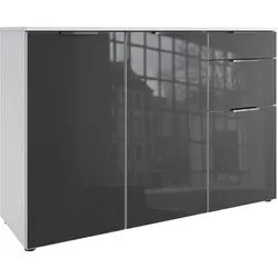 Kombikommode WIMEX "Level36 C by fresh to go", weiß (weiß, glas grau), B:122cm H:84cm T:41cm, Spanplatte, Sideboards, mit Glaselementen auf der Front, soft-close Funktion, 122cm breit