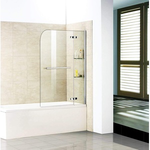 Badewannenaufsatz Duschabtrennung 90x140cm Duschwand Badewanne Sicherheitsglas mit Handtuchhalter Eckregal