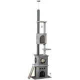 Kratzbaum Deckenhoch Höhenverstellbar 225-255 Cm Katzenturm Mit 6 Ebenen 3 Höhlen Katzenspielzeug Kratzbrett Katzenkratzbaum Für Mittelgroße Katzen, Hellgrau