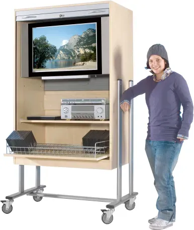 TV-Wagen mit Rollo, 1 Rollauszug und Fach