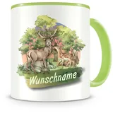 Samunshi® Kindertasse mit Namen Tasse Hirsch und Reh Personalisierte Tasse mit Namen Kinder Kinderbecher mit Namen Kindergarten grün 300ml