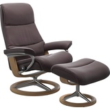 Stressless Relaxsessel "View" Sessel Gr. Material Bezug, Cross Base Eiche, Ausführung / Funktion, Maße B/H/T, rot (bordeau) Lesesessel und Relaxsessel mit Signature Base, Größe S,Gestell Eiche