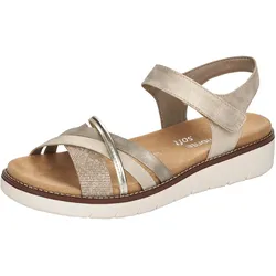 Riemchensandale REMONTE, Damen, Gr. 38, gold (hellgrau, goldfarben), Lederimitat, metallic, sportlich, Schuhe, Keilabsatz, Sommerschuh, Sandalette mit herausnehmbarer Softeinlage, Topseller