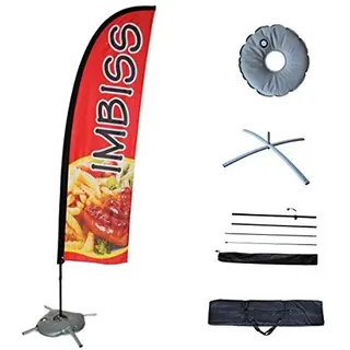 BGF Beachflag "Imbiss" Werbefahne Federform, Höhe 280cm, Gelb, Breite 55cm, Länge 200cm
