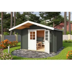 LASITA MAJA Gartenhaus »Viljandi«, BxHxT: 339,7 x 245,1 x 445 cm (Außenmaß inkl. Dachüberstand), grüngrau - gruen
