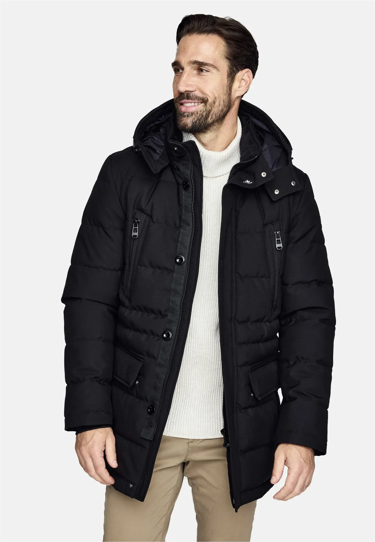 Parka NEW CANADIAN, Herren, Gr. 56, schwarz, 100% Polyester, unifarben, lang, ohne Ausschnitt, Jacken Parka, mit Fleece-Einsatz am Innenkragen