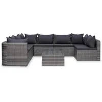 vidaXL Polyrattan Lounge-Set 8-tlg. inkl. Kissen grau 44157