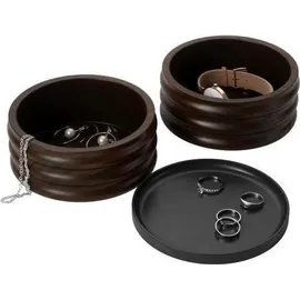 Umbra Tesora Schmuckbox, Halsketten- und Ohrringhalter, Accessoire-Organizer mit zwei stapelbaren Holzfächern und Metalldeckel, Walnuss/Schwarz