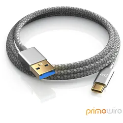 Primewire USB-C 3.1 Kabel, USB Typ C zu Typ A, Datenkabel, Ladekabel, Nylonmantel, bidirektional, Geschirmt - 1m