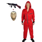 Yigoo Halloween Partner Kostüm Damen Herren Bankräuber Fasching Kostüm Karneval Overall mit Maske und Spielzeugpistole Cosplay für Erwachsene Rot L