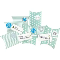 Frau WUNDERVoll® DIY Adventskalender Christkind zum Befüllen tuerkis Sterne und Streifen,Ziffern blau