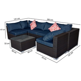 MuCoLa Gartenmöbel 7tlg. Sitzgruppe Polyrattan Sofa Sitzkissen Lounge Sitzgarnitur Set Couch Gartenset Essgruppe - Schwarz/Blau - Schwarz