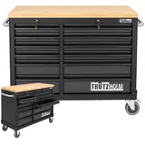 Trutzholm Werkstattwagen DELUXE 12 Schubladen 123 cm Breite unbestückt mit massiver Arbeitsplatte Anthrazit