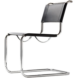 Thonet Freischwinger S33 Sitz und Rücken Kernleder schwarz, Designer Mart Stam, 85x49x66 cm