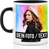 Fototasse selbst gestalten, Keramik - Personalisierte Tasse mit Foto und Text Motivtasse Geschenktasse Firmentasse, Schwarz