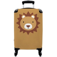 NoBoringSuitcases.com© Kinderkoffer 55x35x20cm Tierporträt - Löwe - Braun, 4 Rollen, Reisetasche mit rollen, Handgepäck für Ferien, Kindertrolley, Koffer bunt