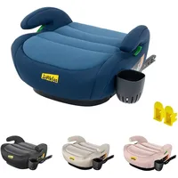 Jovikids Isofix-zitverhoger voor kinderen, ECE R129, kinderzitverhoger, groep 2/3 (ca. 15-36 kg), verdikte stoffen bekleding en, gemakkelijk wasbaar, blauw, bekerhouder