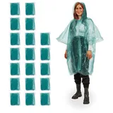 Relaxdays Regenponcho, 20er Set, Einweg Regencape mit Kapuze, Wandern, Festival, Notfallponcho für Damen - grün,