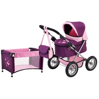 Bayer Design 1305701 - Puppenwagen Trendy, pflaume Set mit Bett, ‎67 x 41 x 68 cm