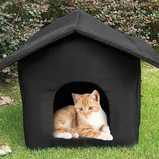 Generisch Outdoor Katzenhaus Wasserdicht, Katzenzelt Geschlossenes Katzenhaus Faltbares Haustierhaus für Hunde Katzen Kaninchen, Schwarz, Stoff, Schwamm