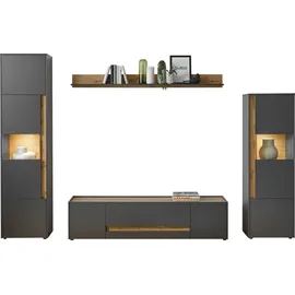 Home Affaire Wohnwand City/Giron, moderne Anbauwand, Komplettset in vielen Farben verfügbar, (Set, 4-St), enthält zwei Vitrinen, ein Lowboard & ein Wandboard grau