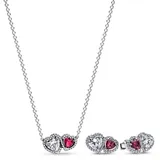 Pandora Halskette und Ohrringe Halo Herzen Zweifarbig Silber / Kristall