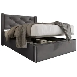 XDOVET Bett,Hydraulisch Einzelbett Polsterbett 90x200cm,Bett mit Lattenrost aus Metallrahmen, Modernes Bettgestell mit Stauraum, Baumwolle, Grau - Grau
