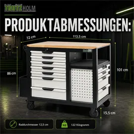 Trutzholm Werkstattwagen Jumbo XXL 11 Schubladen 4 Ablagefächer abschließbar Leer Weiß