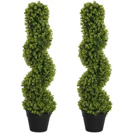 Homcom 2er-Set Künstlicher Spiral-Buchsbaum, 90 cm Dekoration, Blumen , Zubehör, Kunstpflanzen