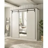 Home Affaire Kleiderschrank »SHERWOOD Schlafzimmerschrank mit Spiegel Wäscheschrank«, Schiebetüren mit Scheunentorbeschlag aus Metall, B/T/H 201/63/209cm, weiß