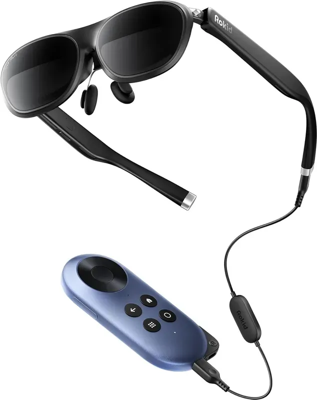 Rokid Joy 2, Max 2 AR-Brillen Schwarz mit Station, 215 Zoll tragbares Display, 50° Sichtfeld und 1000 Nits Helligkeit, für Spielkonsolen und Computer, kompatibel mit Android
