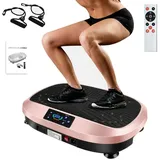 WILGOON Vibrationsplatte 3D Vibrationsplatte mit 120 Stufen,Spannseil & Fernbedienung, 200 W, 120 Intensitätsstufen, 6 Programme, Magnetfeldmassage,Ganzkörpertraining für Zuhause rosa|schwarz