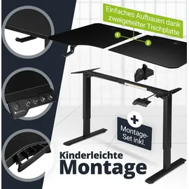 Juskys Höhenverstellbarer Schreibtisch Office Stand 160x75cm - elektrisch, Memory-Funktion - Schwarz