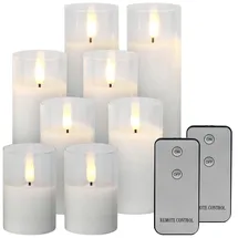 Lunartec 8er-Set LED-Echtwachskerzen im Glas 8 St. weiß