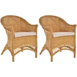 Krines Home Loungesessel 2er Set Extra breiter Rattansessel Landhaus Flechtsessel Wintergarten, Natur Rattan Sessel Korbsessel gelb