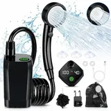 Tragbare Campingdusche 6000mAh, elektrische Duschpumpe mit Temperatur- & Akkuanzeige, Duschkopf und 2m Schlauch, für Camping, Garten, Auto, Haustiere - Schwarz