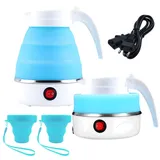 behone Reisewasserkocher,Faltbarer wasserkocher,Mini wasserkocher 0.6L,Silicone Collapsible Kettle,Reisewasserkocher klein,Kleiner wasserkocher für Camping Reise Outdoor(mit 2 Faltbecher)
