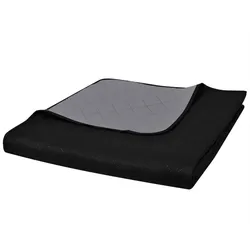 Zweiseitige Tagesdecke Gesteppt Schwarz/Grau 170x210cm