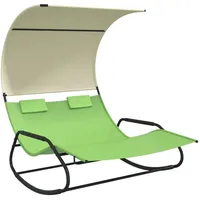 Furnicato Doppel-Schaukelliege mit Sonnendach Grün und Creme,