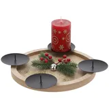 Spetebo Adventskranz Holz Adventskranz zum selbst Dekorieren - 28 cm, Kerzenständer rund mit 4 Kerzentellern beige|schwarz