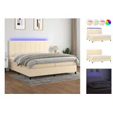 vidaXL Boxspringbett mit Matratze & LED Creme 200x200 cm Stoff