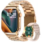 Homailida Smartwatch Herren Smartwatch Damen mit 2 verstellbaren Armbändern, Smart Watch-Anrufe und Sprachassistent, Nachrichtenbenachrichtigungen, Business Stil, 100+ Sportmodi, Fitnessuhr Gold