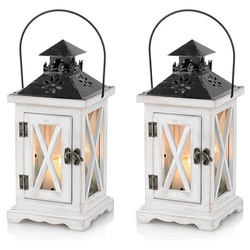 GelldG Dekoobjekt Laterne Kerzenhalter Vintage Windlicht Laterne Windlichthalter (2 St) weiß
