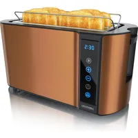 Arendo Toaster 4-Scheiben, Langschlitz, Display mit Restzeitanzeige, Brötchenaufsatz, Toaster,