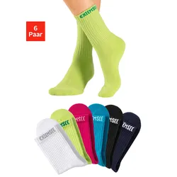 Tennissocken CHIEMSEE, Damen, Gr. 35-38, bunt (schwarz, weiß, blau, türkis, limone, pink), Baumwolle, Elasthan, Polyamid, unifarben, normal, Socken, mit eingestricktem Markennamen