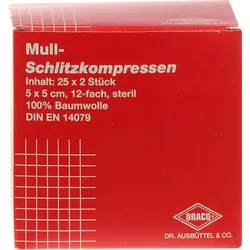 SCHLITZKOMPRESSEN Mull 5x5 cm steril 12fach 25X2 St Kompressen