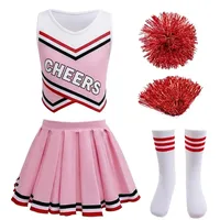 Lito Angels Cheerleader Kostüm Kleid Outfit Verkleidung mit pompons und Socken für Kinder Mädchen, Alter 13-14 Jahre Größe 164, Rosa Zweiteiliges Set