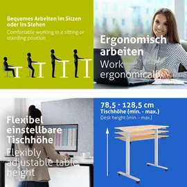 eSmart Germany ETX-121GM 120 x 60 cm Ahorn-Nachbildung Ergonomischer Steh-Sitz-Schreibtisch auf Rollen Stufenlos elektrisch höhenverstellbar 78,5 ...