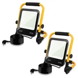 Lospitch LED Baustrahler 50W 2x, LED Arbeitsleuchter Fluter 5100LM, Austellenlampe Strahler, IP66 Wasserdicht, Tragbar Arbeitsscheinwerfer 6000K Kaltweiß Baulampe, 3M Kabel, für Werkstatt Garage